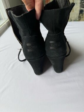 TOMS Black Suede Mid-Calf Heeled Boots